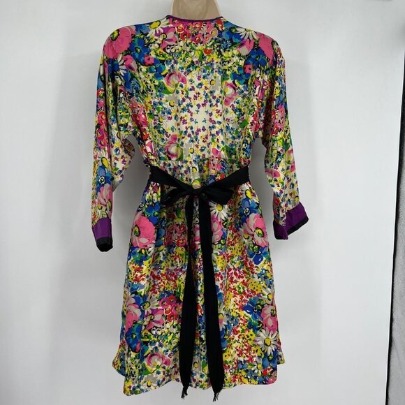 Johnny was Kimono Tunic Dress Colorful Floral Tie Back Silk Vibrant Small. - Picture 12 of 13